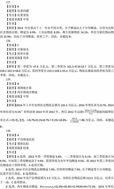 2016年國家公務(wù)員考試試題答案解析：行測資料分析（地市級）